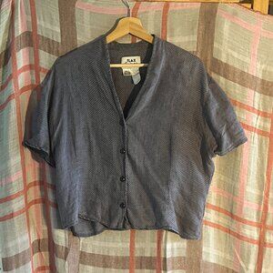 Flax by Jeanne Engelhart Linen Striped Button Down Top Size M